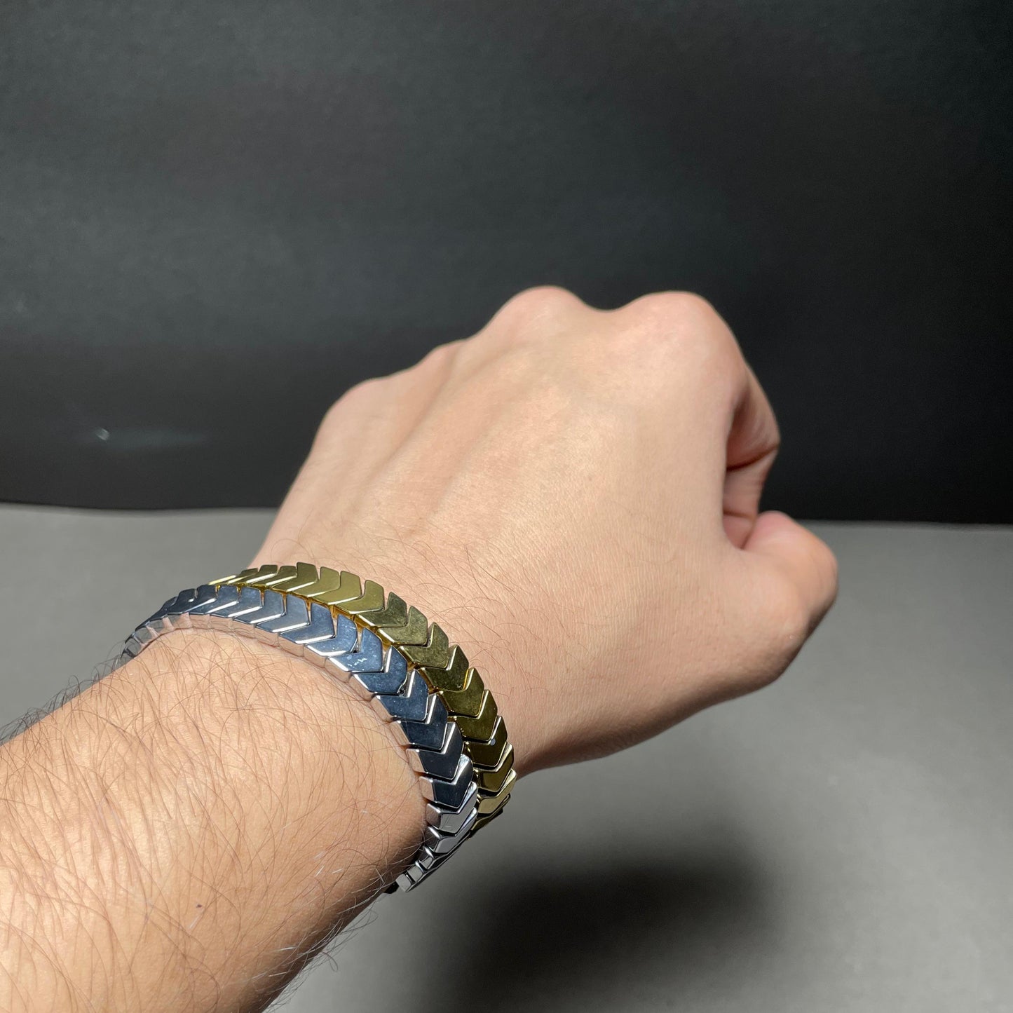 Duo Chevron Bracelet Set – Silver & Golden Colour
