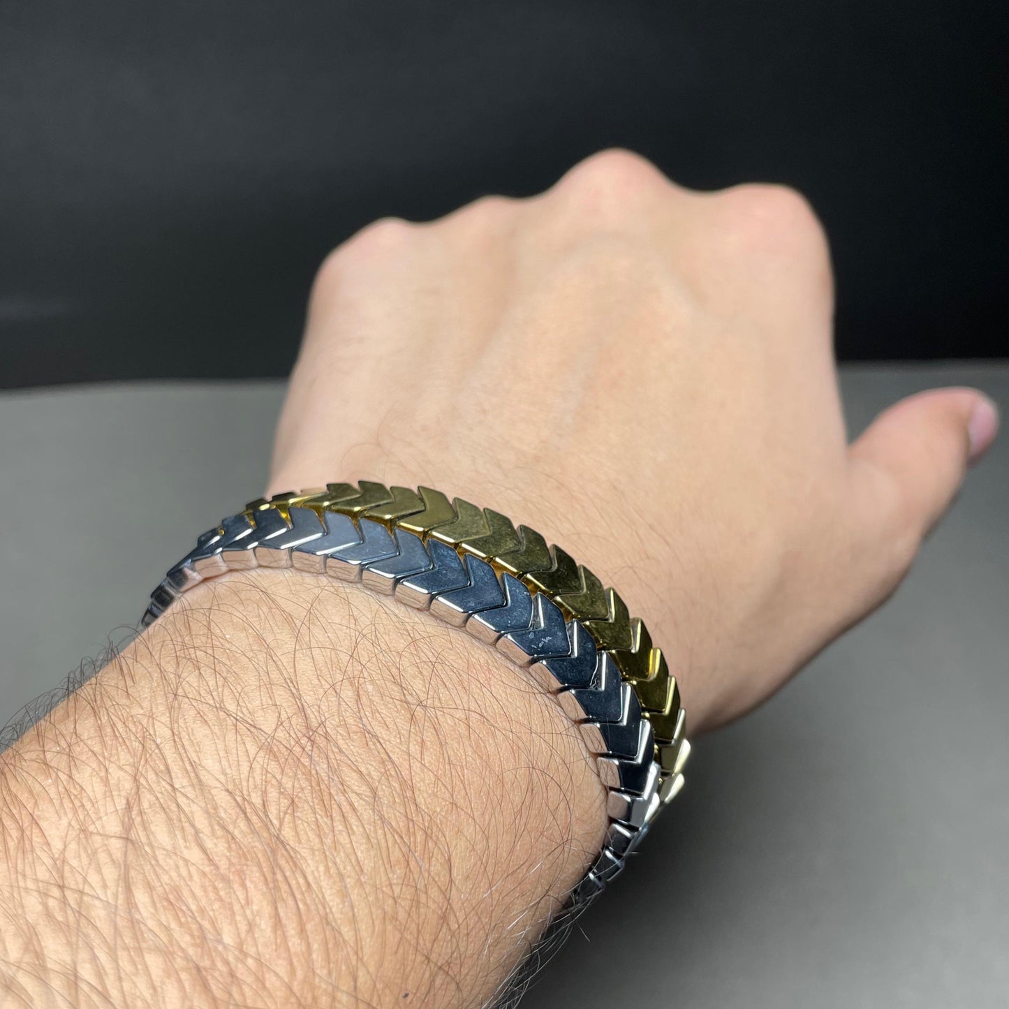 Duo Chevron Bracelet Set – Silver & Golden Colour